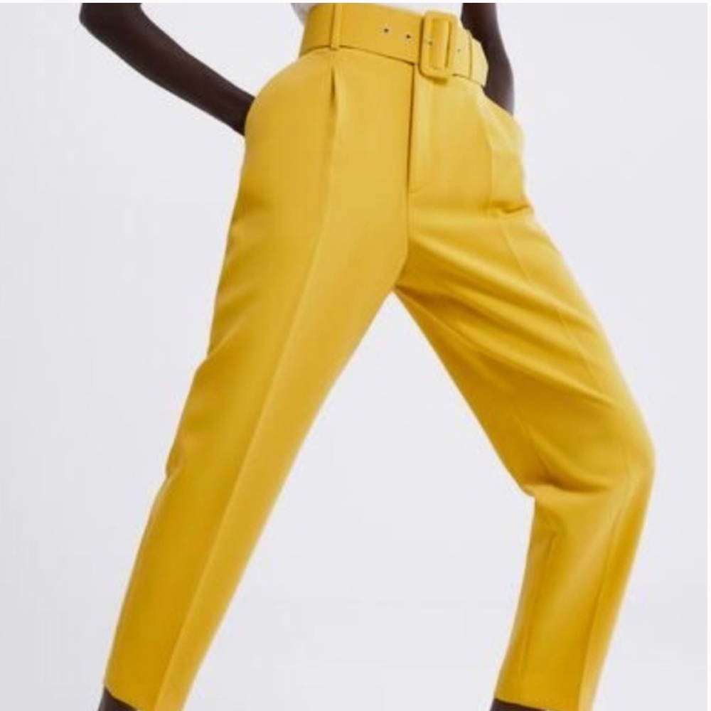 Anthropologie High-Waist Belted Tapered Pants in Mustard Yellow